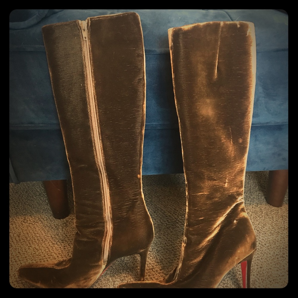 Christian Louboutin Tall Brown Velvet Boots